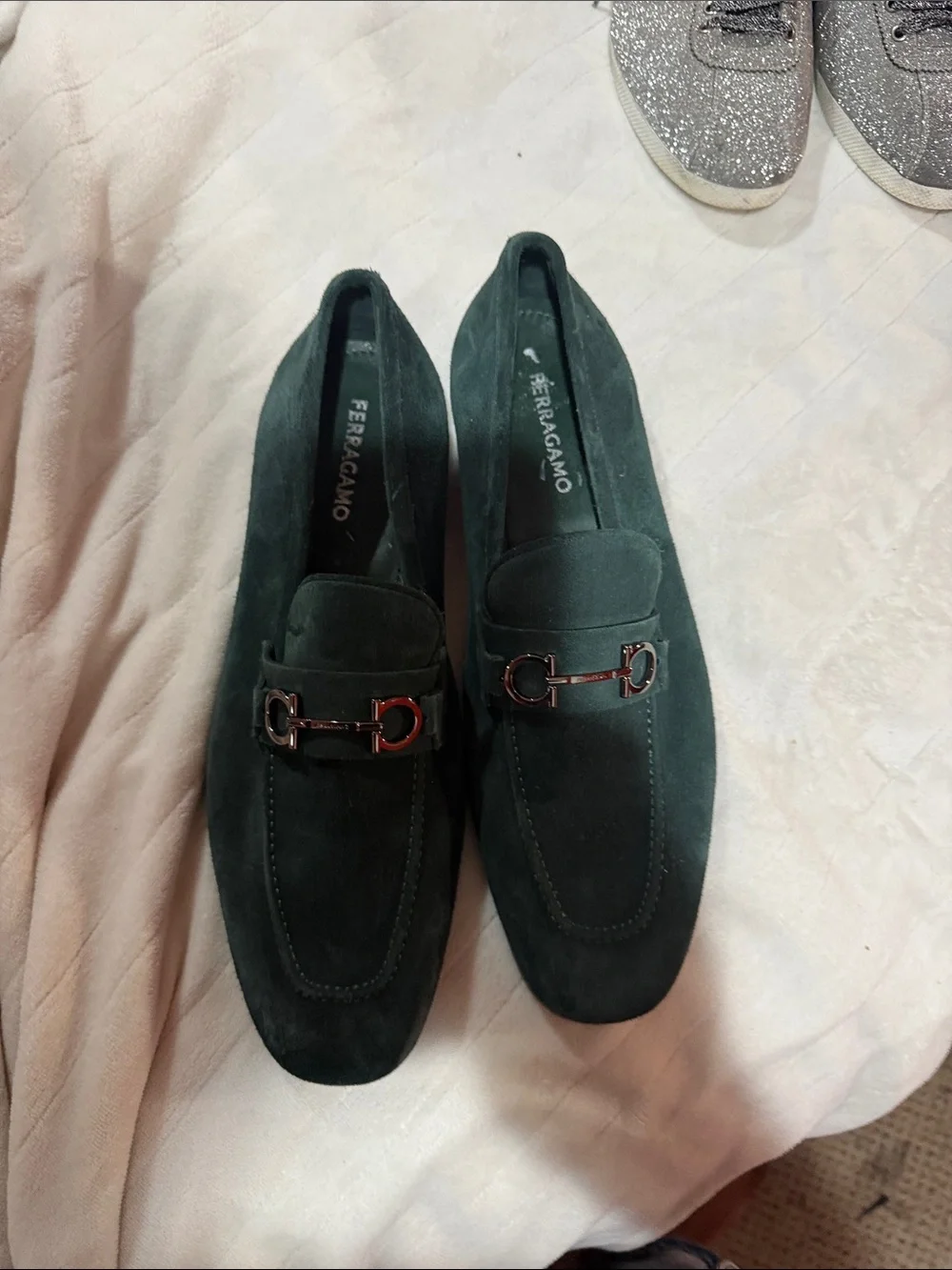 Salvatore Ferragamo Forest Green Suede Bit Loafers